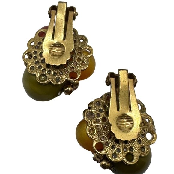 Vintage West Germany Cluster Earrings Clip-On Lucite 1960s Costume Jewelry - Picture 2 of 5